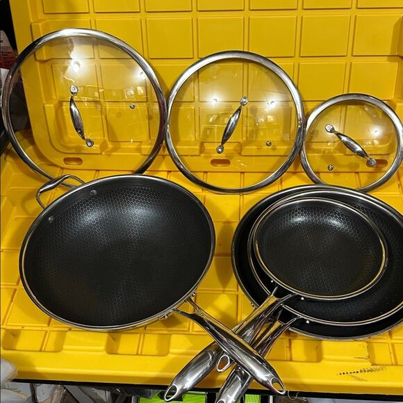 HEXCLAD 7-Piece Nonstick Stainless Steel Frying Pan Set 8 10 12- Lids Wok $600 - Picture 2 of 10
